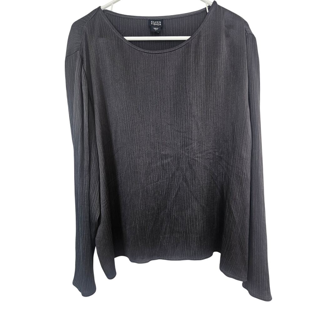 Eileen Fisher 100% Silk Textured Blouse Size L Quiet Luxury Sustainable Classic